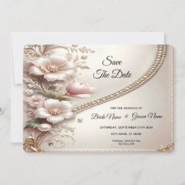 Floral and Pearl Embellishments Save The Date Spara Datumet