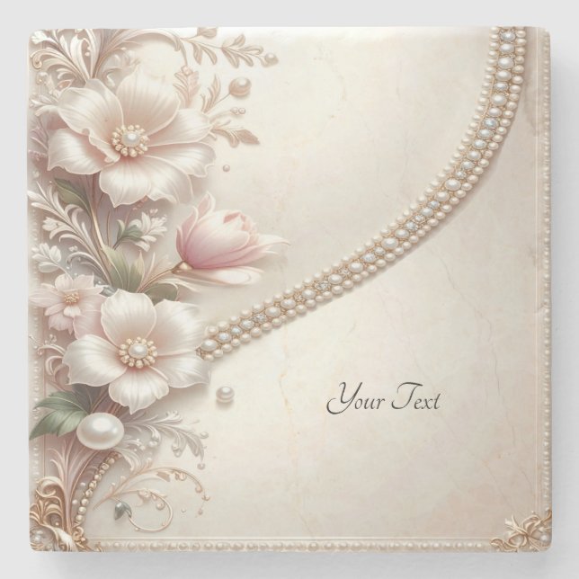 Floral and Pearl Embellishments Stone Coaster Stenunderlägg (Framsidan)