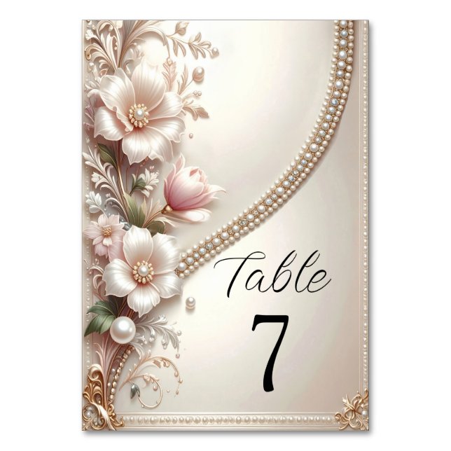 Floral and Pearl Embellishments Table Number Bordsnummer (Framsidan)