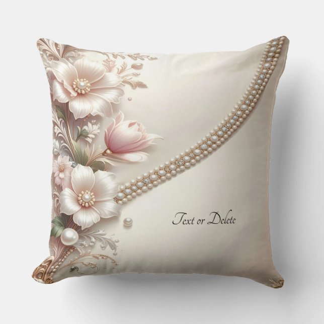 Floral and Pearl Embellishments Throw Pillow Kudde (Framsida)