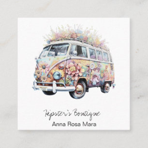 *~* Floral AP57 Boho QR Retro Vintage Flowers Fyrkantigt Visitkort