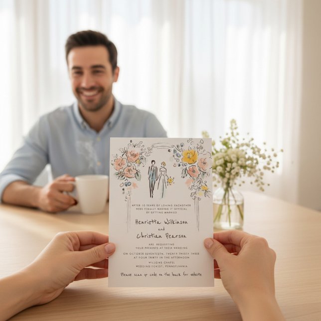 Floral Arch Couple Sketch Wedding Website Inbjudningar (Skapare uppladdad)