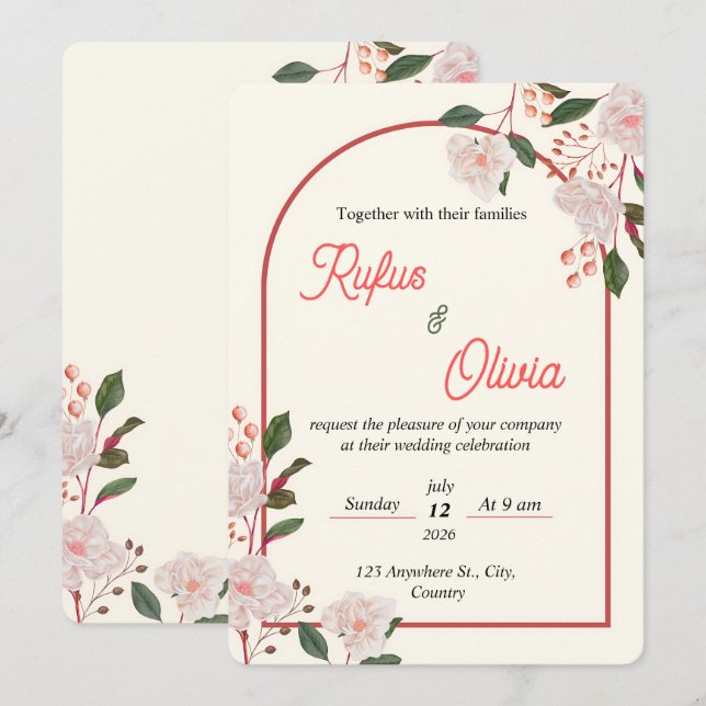 Floral Arch Editable Wedding Invitation Template Inbjudningar (Fram/baksida)