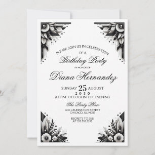 Floral Art Deco Festinladning Inbjudningar
