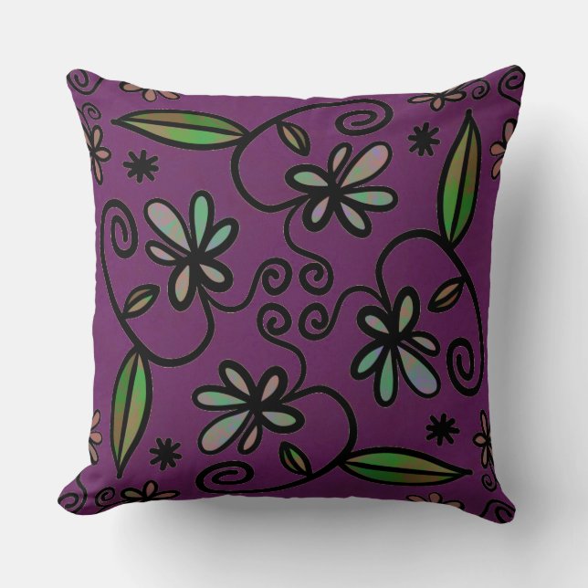 Floral Art on Purple Kudde (Framsida)