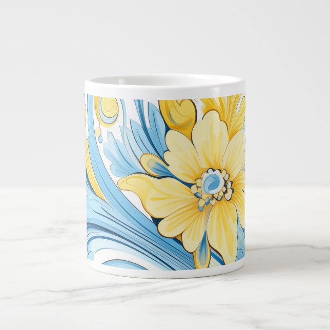 Floral art pattern Extra-Large Mug Jumbo Mugg (Framsidan)