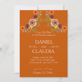 Floral Autumn Burnt Orange Wedding Invitation Inbjudningar