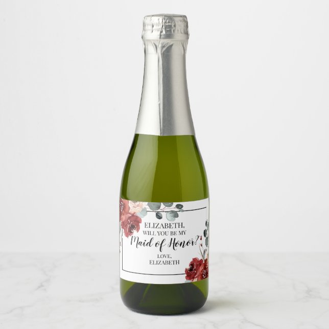 FLORAL AUTUMN Sparkling Wine Label WILL YOU BE MY  (Framsida)