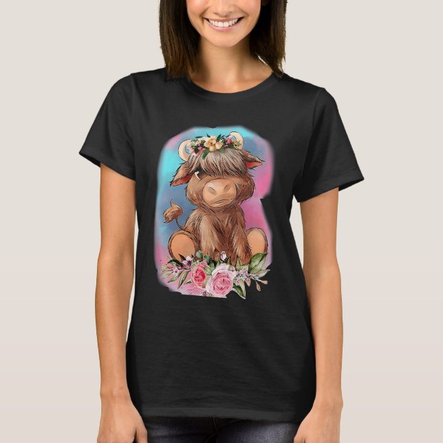 Floral Baby Highland Cow Farm Animals Western Coun T Shirt (Framsida)
