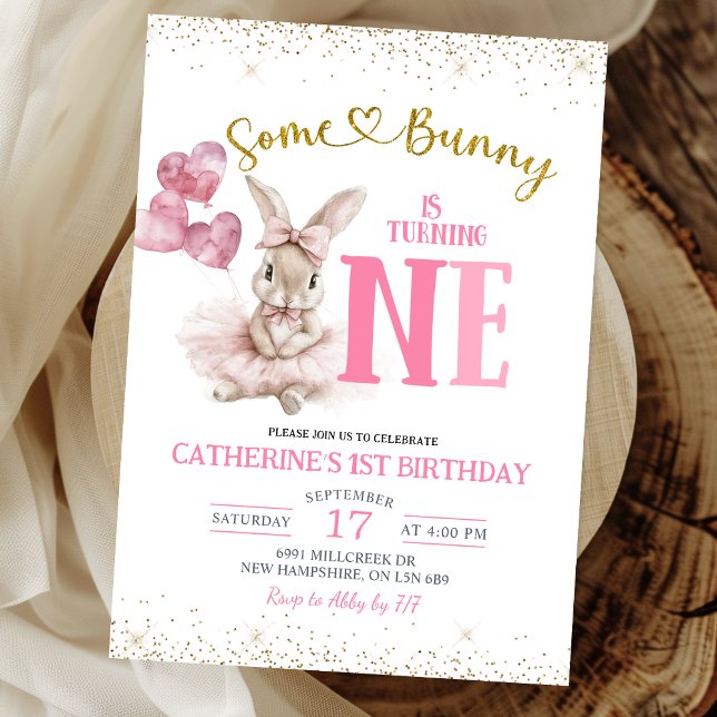 Floral Ballerina Bunny First Birthday Invitation Inbjudningar (Skapare uppladdad)