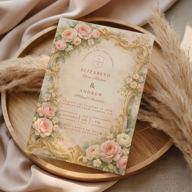 Floral Baroque Rose Gold Wedding Inbjudningar (Skapare uppladdad)