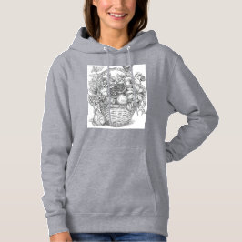 Floral Basket and Fruits Ink Illustration Hoodie T Shirt