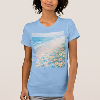 Floral Beach Seascape Watercolor Artistic Light T- T Shirt