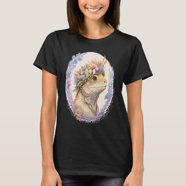 Floral Bearded Dragon Flower Crown Pet Lizard T Shirt (Framsida)