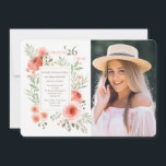 Floral Beauty Graduation Photo Invitation Inbjudningar<br><div class="desc">A beautiful, watercolor, photo invitation with coral-colored flowers framing your event details. (Background photo created by senivpetro - www.freepik.com). (Vector created by BiZkettE1 - www.freepik.com). The card is easy to customize with your wording, font, font color and choice of six paper types. Not exactly what you're looking for? All our...</div>
