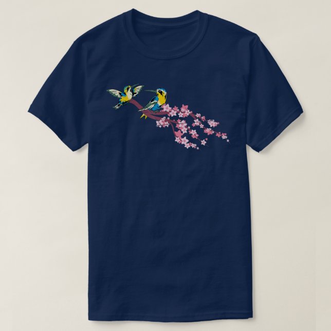 Floral Bird Animal Lover Sakura Cherry Blossom Hum T Shirt (Design framsida)