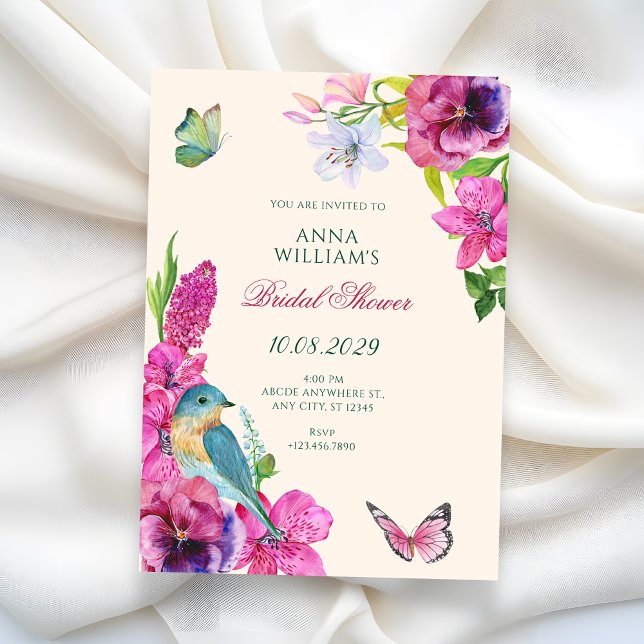 Floral bird butterfly bridal shower inbjudningar (Skapare uppladdad)