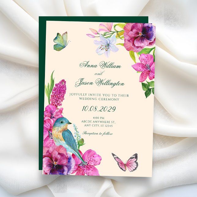 Floral bird butterfly wedding  inbjudningar (Skapare uppladdad)