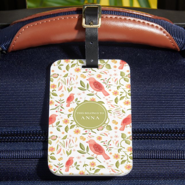 Floral Birds – Elegant Botanical Travel Style Bagagebricka (Framsida Insitu 2)
