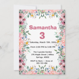 Floral Birthday Invitation, Wildflowers Birthday  Inbjudningar