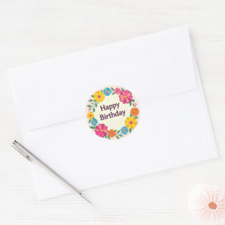 Floral birthday sticker  runt klistermärke