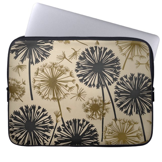 Floral Black and Gold Dandelions Laptop Fodral (Framsidan)