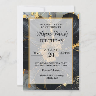 Floral Black and Gold Floral Inbjudningar