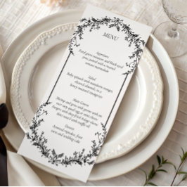 Floral Black and White Line Art Wedding | Menu Meny