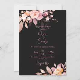 Floral Black & Blush Rose Wedding Inbjudningar