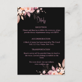 Floral Black & Blush Rose Wedding Tilläggskort