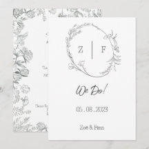 Floral Black & White Botanical Line Art Invitation