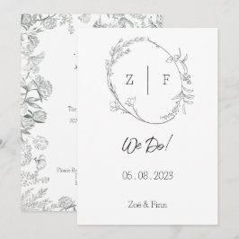 Floral Black & White Botanical Line Art Invitation Inbjudningar