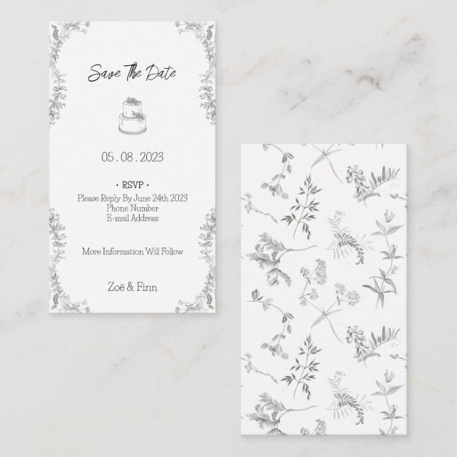 Floral Black & White Botanical Line Save The Date Anteckningskort (Fram/baksida)