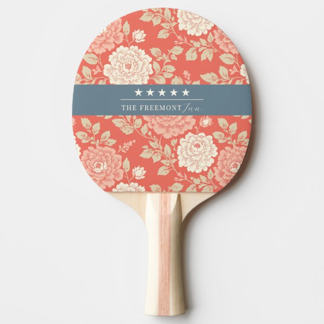 Floral Block Print Red White Blue Stars Pingisracket (Framsidan)