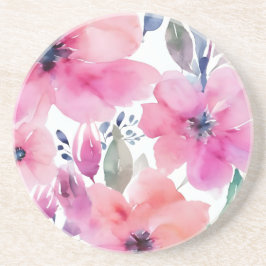 Floral Blossoms | Watercolor Pink Flowers Painted Underlägg