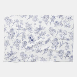 Floral Blue and White Classical Tea Towel Kökshandduk