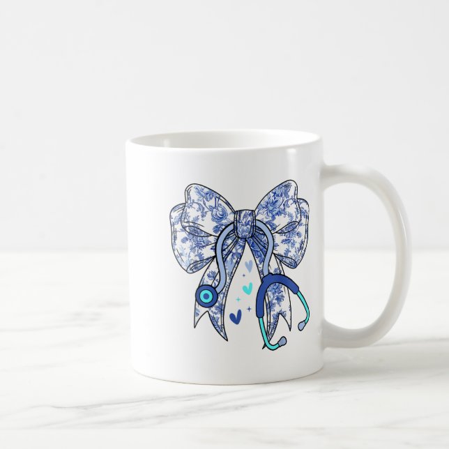 Floral Blue Coquette Bow Nurse Stethoscope Medical Kaffemugg (Höger)