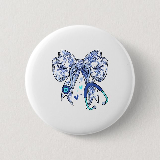 Floral Blue Coquette Bow Nurse Stethoscope Medical Knapp (Framsida)