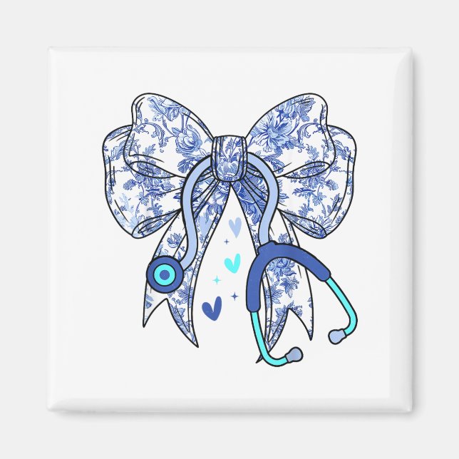 Floral Blue Coquette Bow Nurse Stethoscope Medical Magnet (Framsidan)