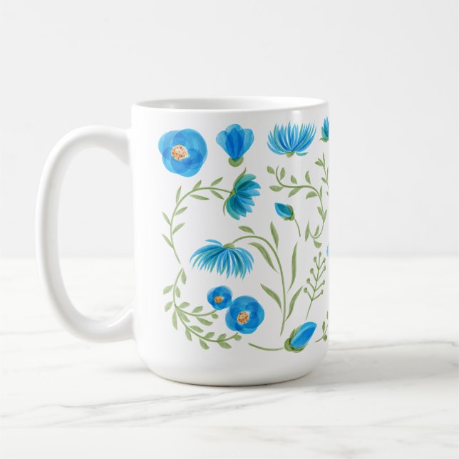 Floral blue folk art pattern kaffemugg (Vänster)