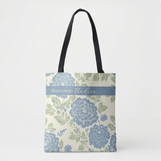 Floral Blue Green Block print w Blue Stripe  Tygkasse (Framsida)