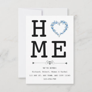 Floral Blue Heart New Home Announcement Meddelande