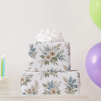 Floral Blue Ivory Meadow Pattern Presentpapper