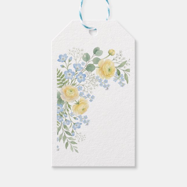 Floral Blue Yellow Baby Shower Presentetikett (Framsidan)