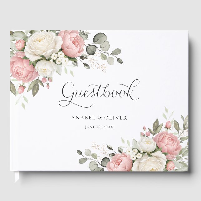Floral Blush Pink Greenery Wedding Guestbook Gästböcker (Framsida)