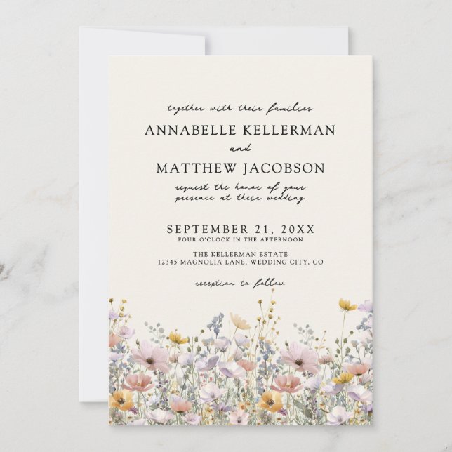 Floral Boho Beige Wildflower Wedding Inbjudningar (Framsida)