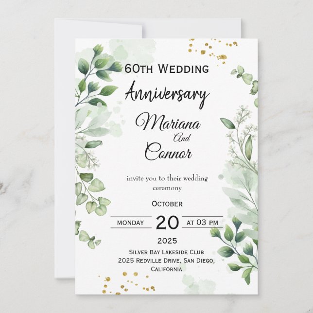 Floral Boho Greenery Wedding Anniversary  Inbjudningar (Framsida)