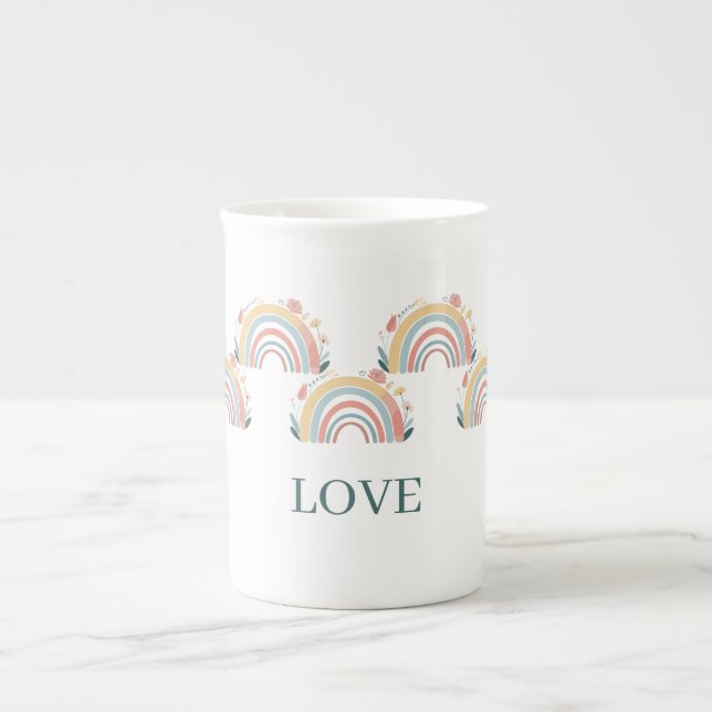 Floral Boho Rainbow Bone China Mug Benporslin Mugg (Framsidan)