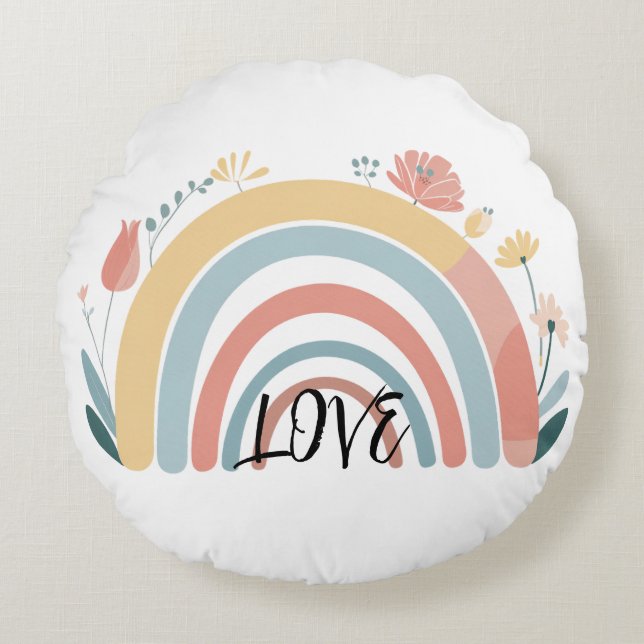 Floral Boho Rainbow Round Throw Pillow Rund Kudde (Framsidan)