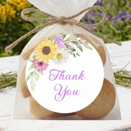 Floral Boho Sunflower Daisy Wedding Thank You Runt Klistermärke